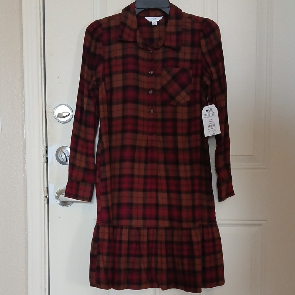 Time and Tru Women's XS LS Plaid Mini Dress